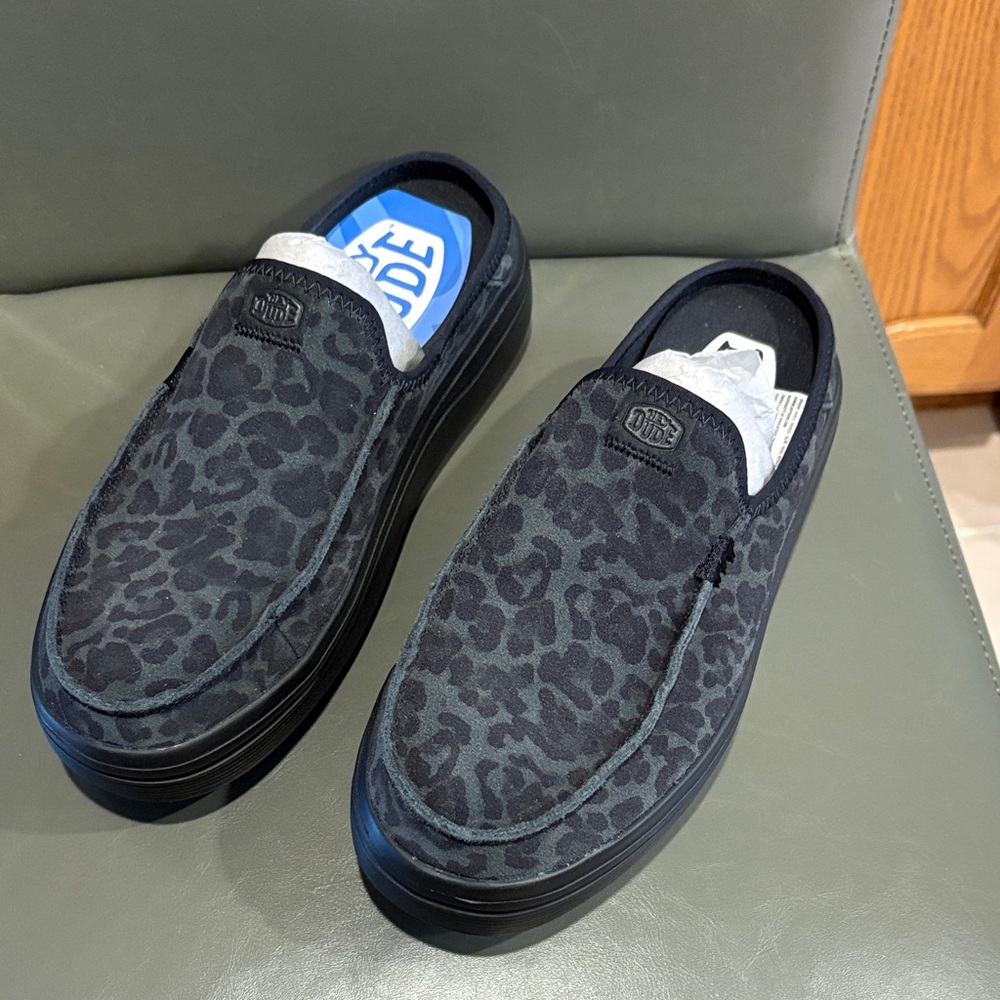 Hey Dude Black Leopard Slip-On Platform Shoes